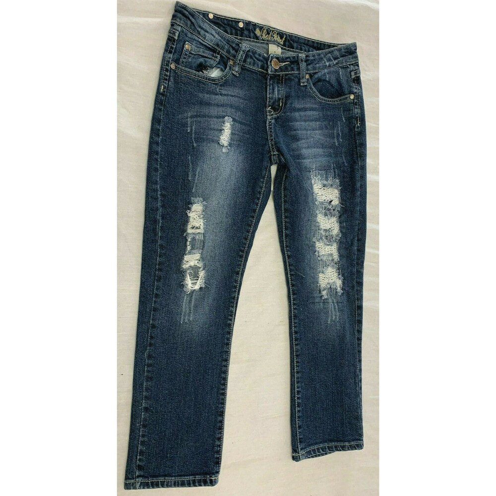 RED RIVET WOMENS JEANS DISTRESSED CAPRIS PANTS SIZE 5